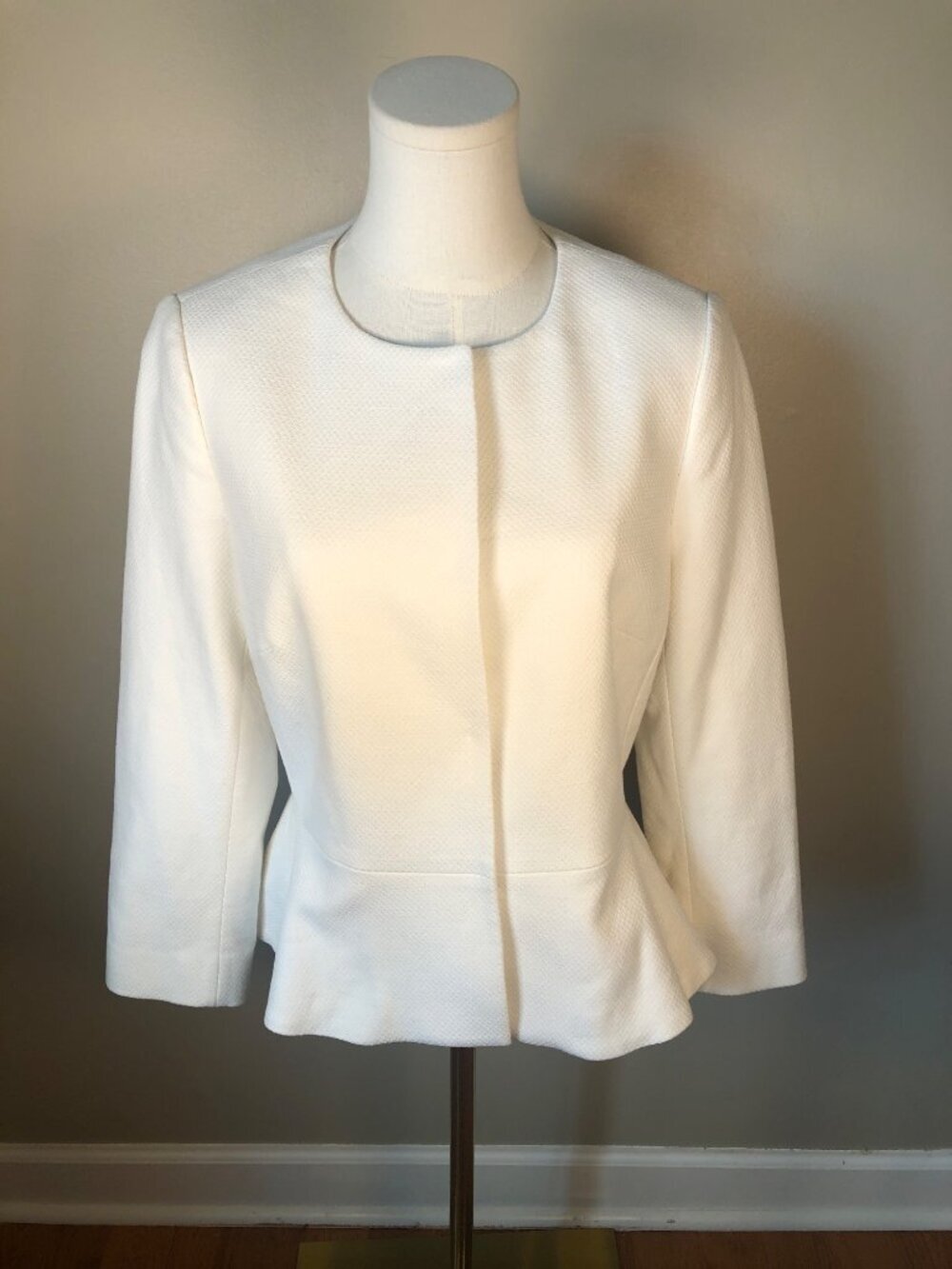 Boden Polperro Ivory Textured Peplum Blazer Jacket Cotton Blend Sz 8 Career Wear